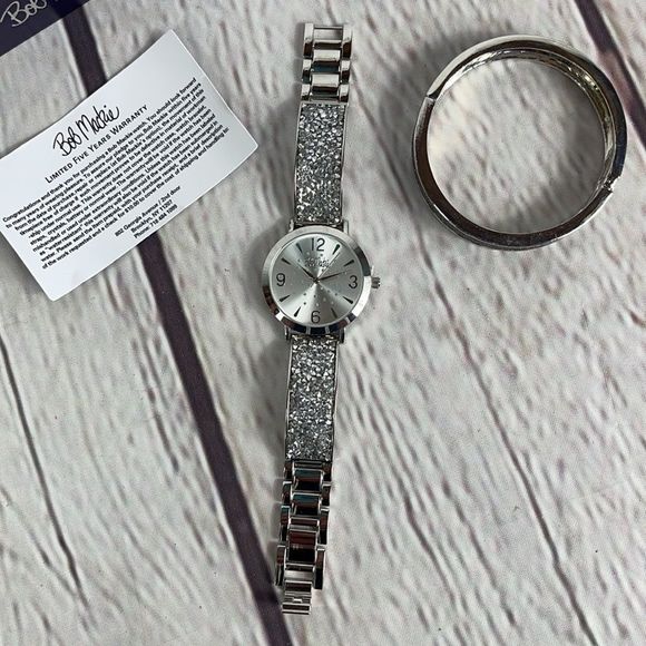 Bob Mackie Silver Glitz Bangle Bracelet Watch Set BM4001-4SS NWT in Gift… - Picture 9 of 15